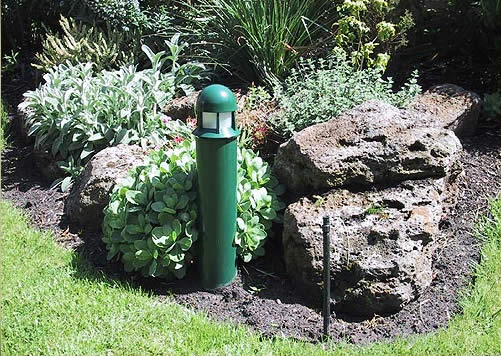 Green Bollard Light in garden